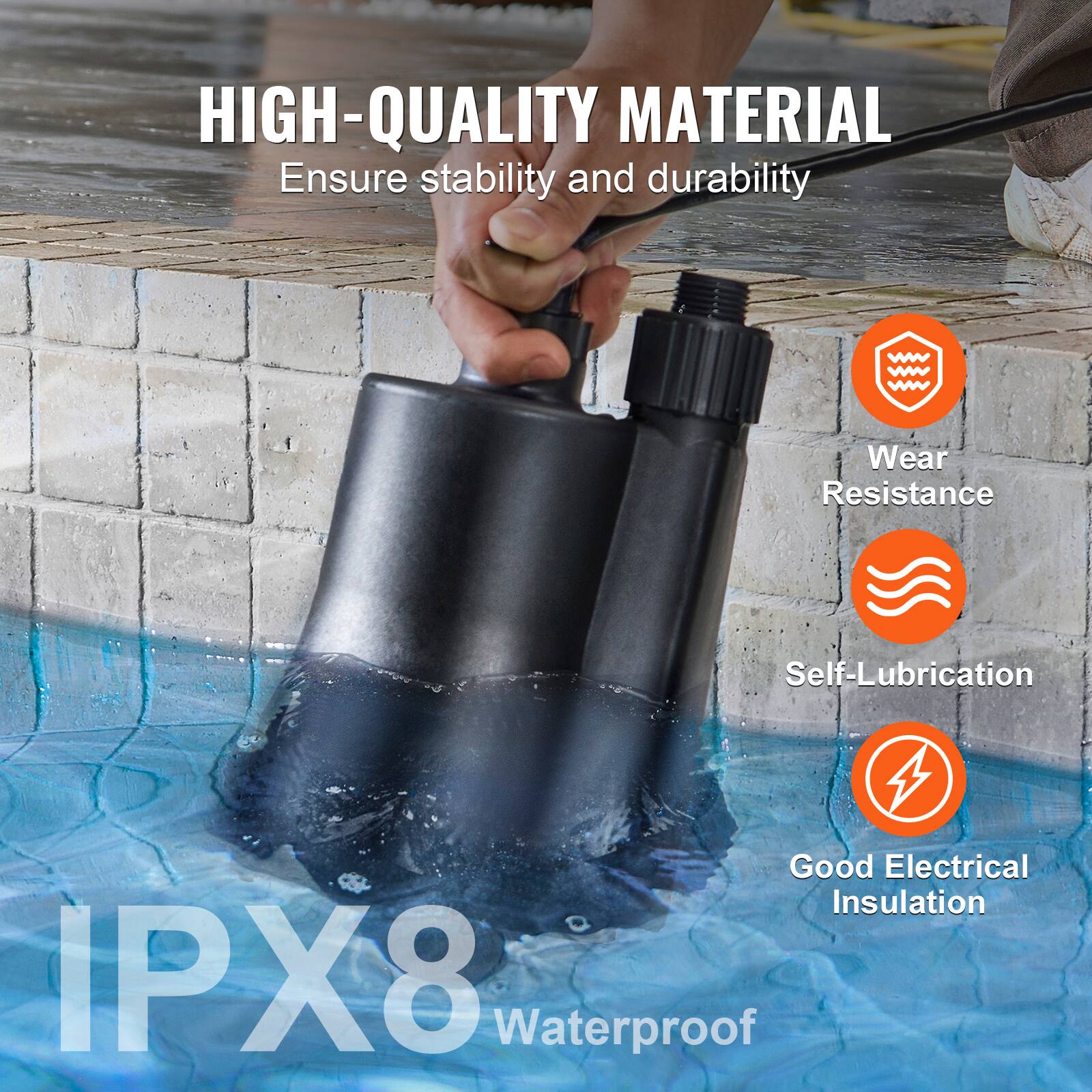 HIGH-QUALITY MATERIAL  
Ensure stability and durability  

- Wear Resistance  
- Self-Lubrication  
- Good Electrical Insulation  

IPX8 Waterproof