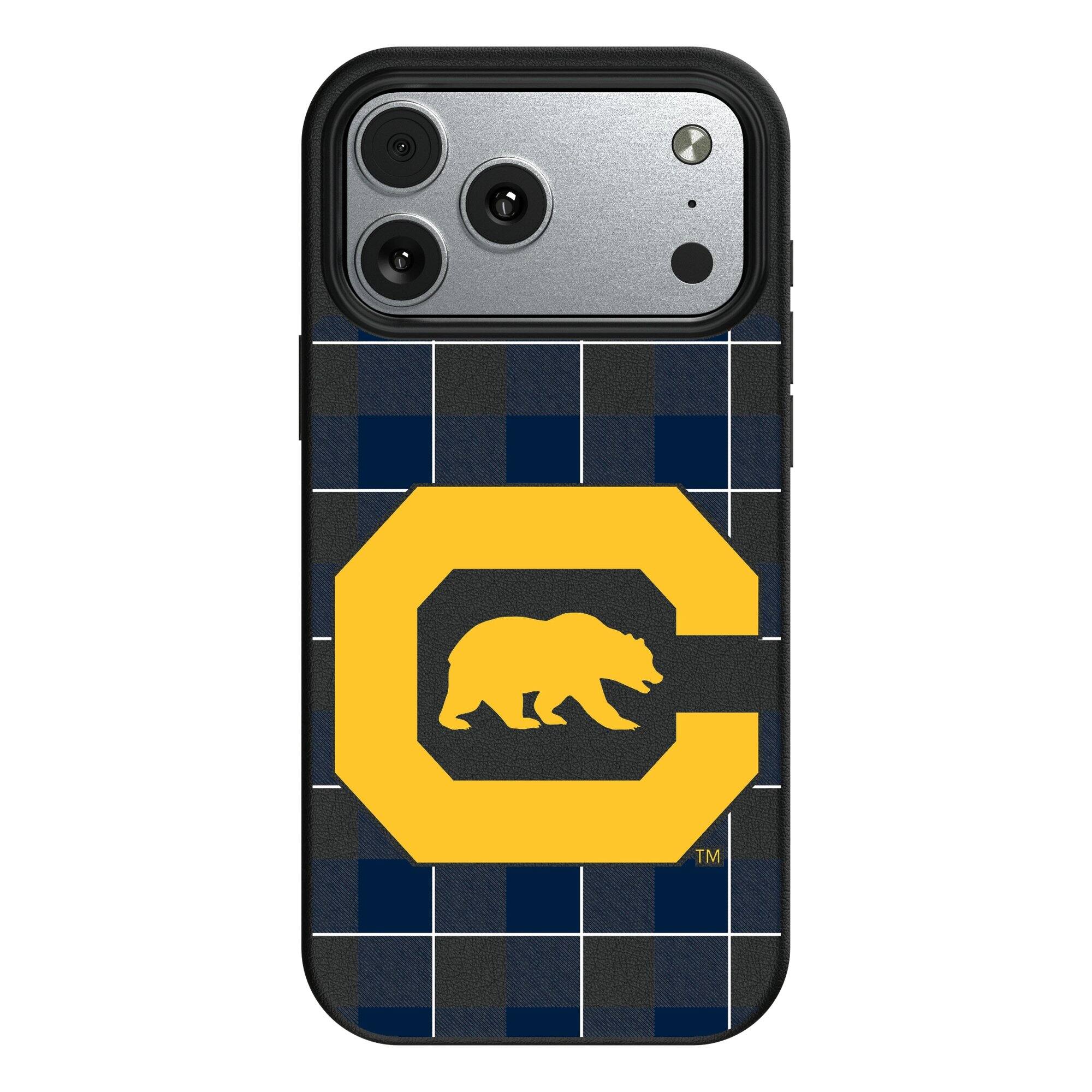 Front. Keyscaper - Cal Bears Plaid Magnetic Bump iPhone Case - 15 Plus - Black.