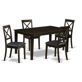 East West Furniture - 5 Pc Dining room set- Top Dining Table and 4 Leather Dining Chairs - Cappuccino