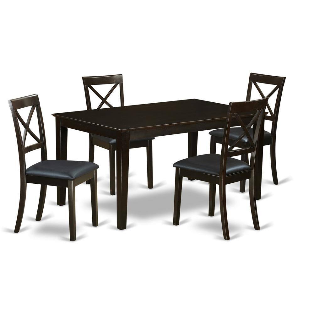 Front. East West Furniture - 5 Pc Dining room set- Top Dining Table and 4 Leather Dining Chairs - Cappuccino.