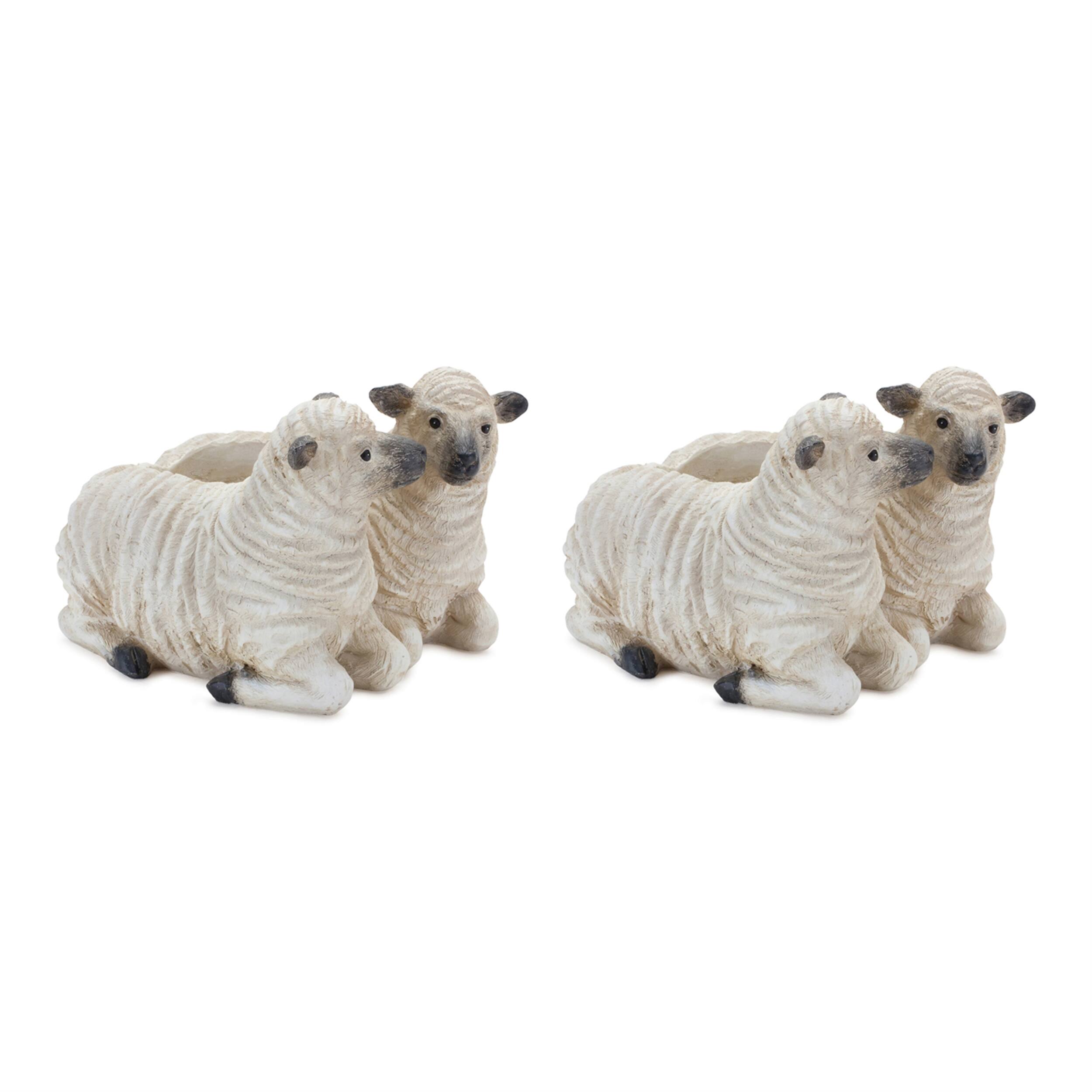 Angle. BreeBe - Sheep Couple Planter (Set of 2) - Cream, Black.