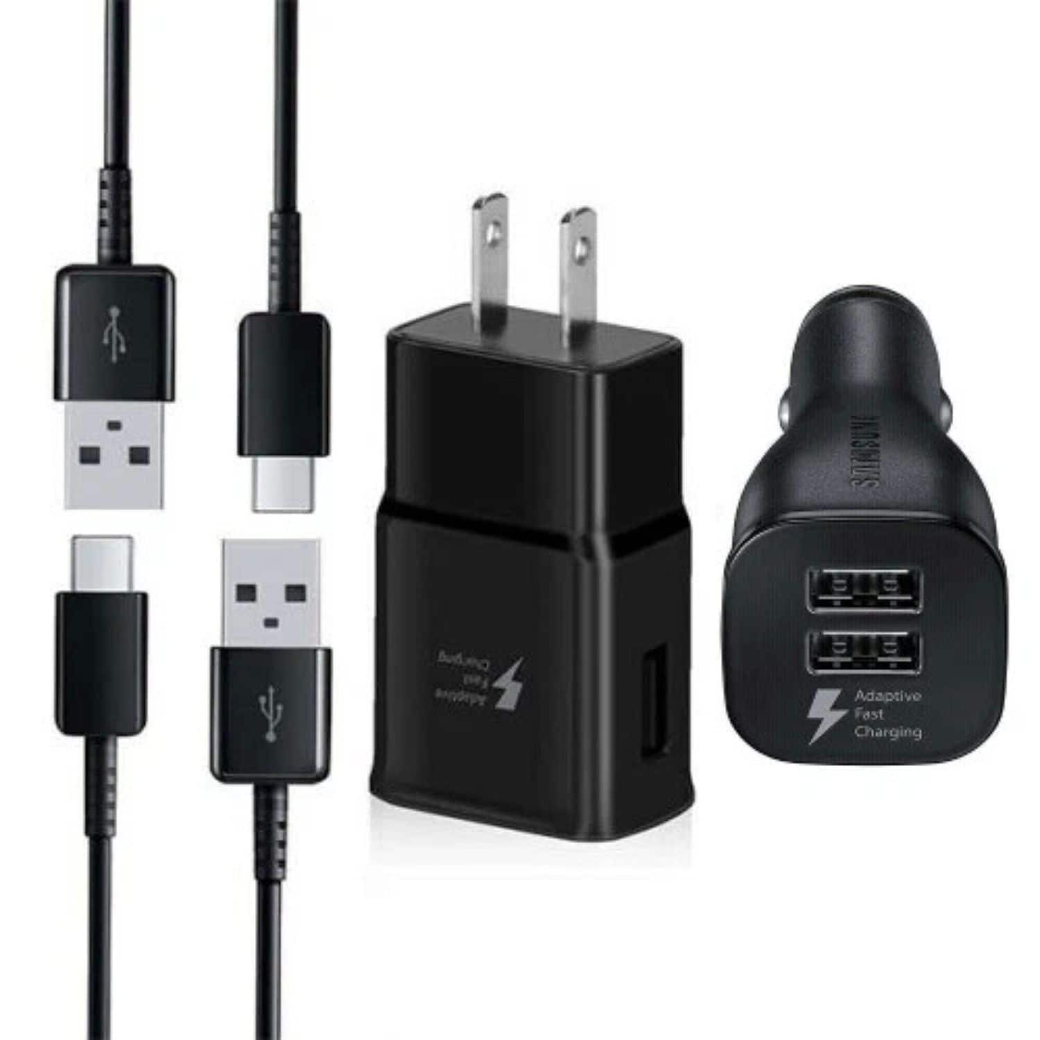 Home Collection - 2x USB Type-C Cables(6.6ft)+ 1x Wall Charger + 1x Car Adapter – Fast Charging Set for Samsung Galaxy S20 Ultra, and More