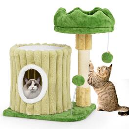Kadyn - Cat Scratching Tower,Cat Tree, Cute Cat Tree with Sisal Scratching Posts and Dangling Ball - Green