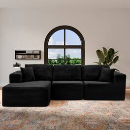 PexFix - 104" Wide Ribbed Velvet L-Shaped Sectional Sofa, Modular Couch with Chaise and Comfort Foam - Black