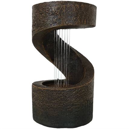 Front. Sunnydaze - Winding Showers Polyresin Indoor Water Fountain with LED - 14 in - Brown.