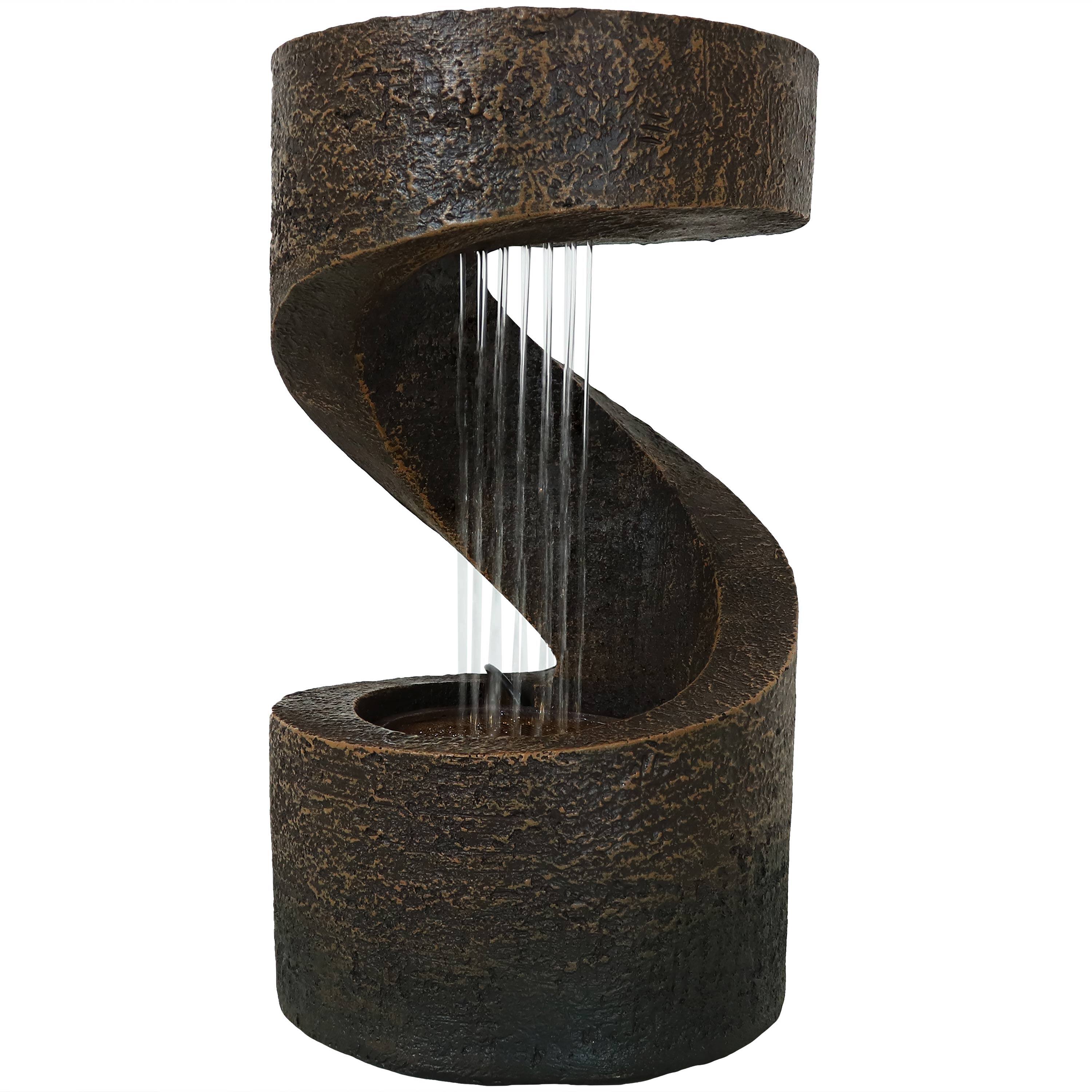 Front. Sunnydaze - Winding Showers Polyresin Indoor Water Fountain with LED - 14 in - Brown.