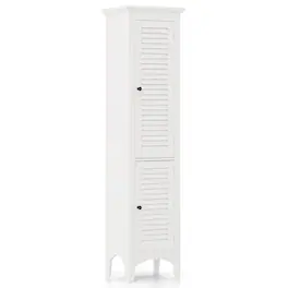 Costway - Tall Bathroom Floor Cabinet Narrow Linen Tower with 2 Doors & Adjustable Shelf - White