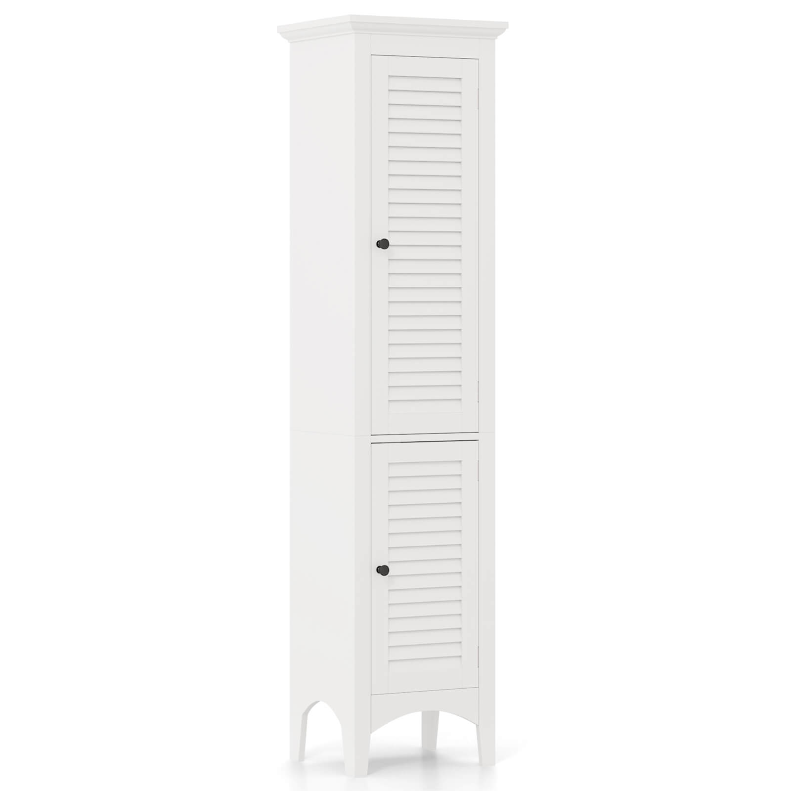 Front. Costway - Costway Tall Bathroom Floor Cabinet Narrow Linen Tower with 2 Doors & Adjustable Shelf - White.