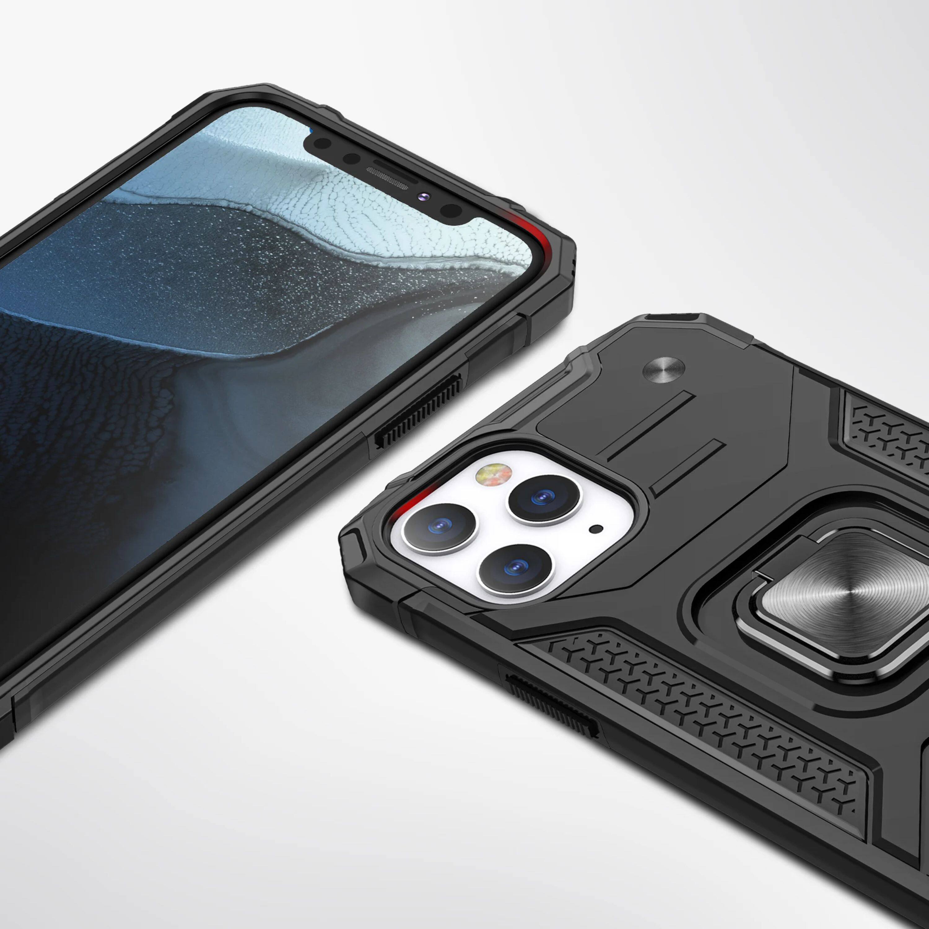 Back. Kitcheniva - Shockproof Magnetic Stand Phone Case With 2 Pcs Tempered Glass For iPhone 15 Pro Black - Black.