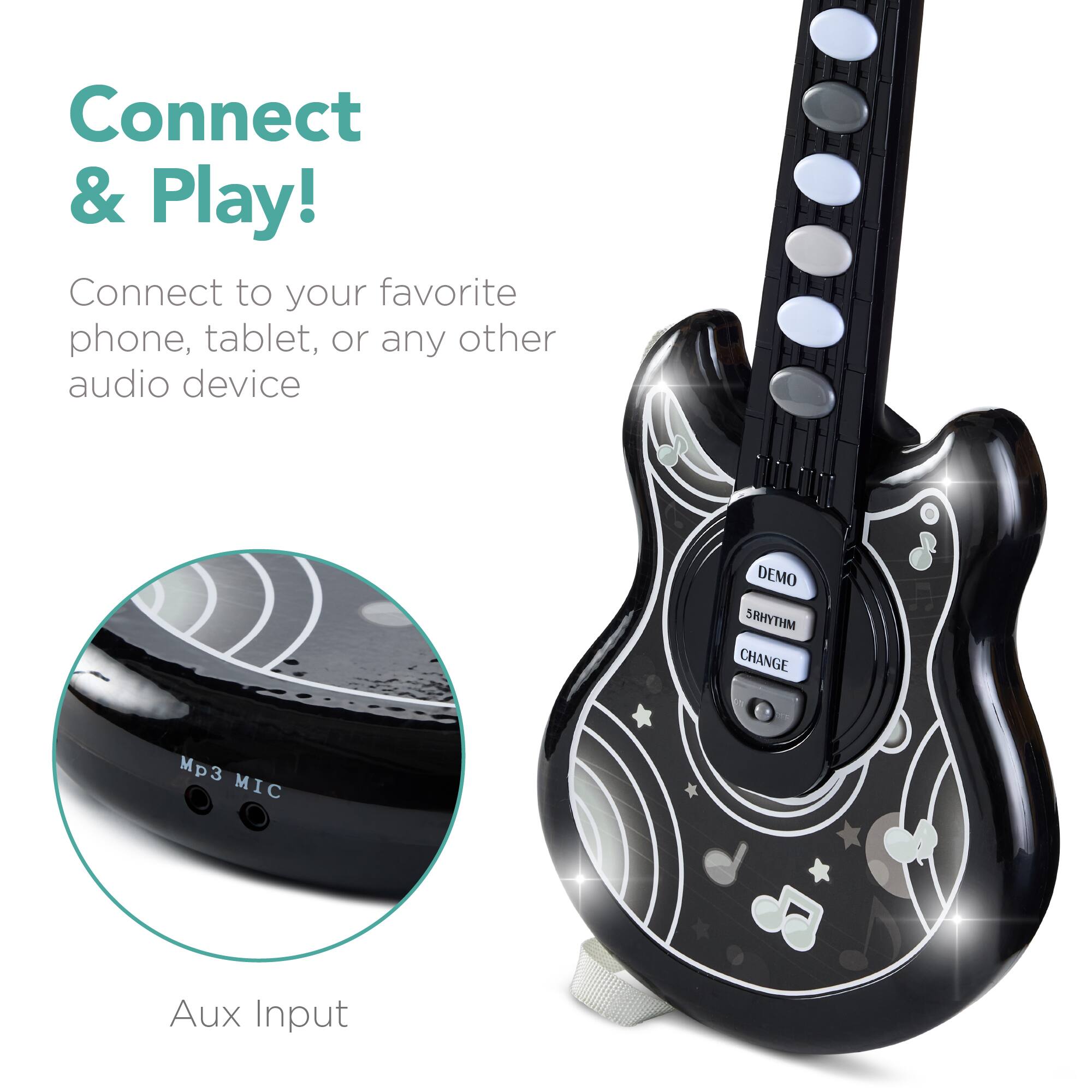 Connect & Play!  
Connect to your favorite phone, tablet, or any other audio device

DEMO  
SRHYTHM  
CHANGE

Mp3 MIC  
Aux Input
