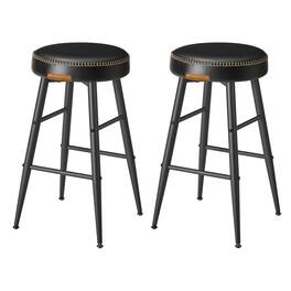 Songmics Home - Bar Stools Set of 2, Counter Height Bar Stools, Kitchen Counter Stools, Mid-Century Modern Backless Counter Stools - Ink Black