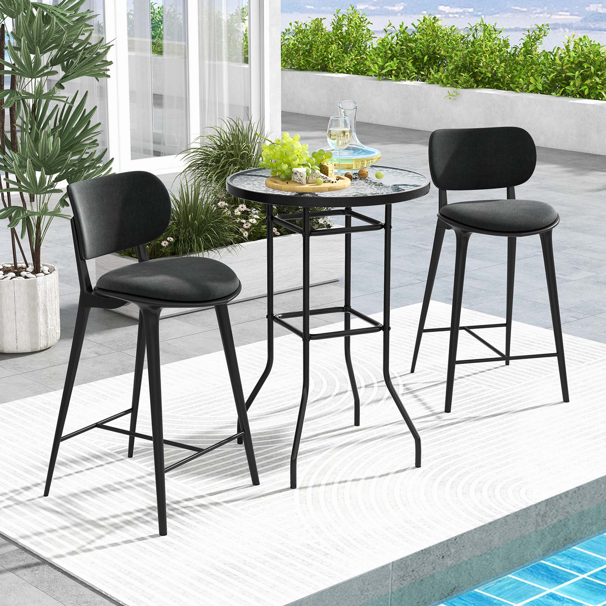 Alt View 8. Costway - Costway 38" Patio Round Counter Height Bar Table withTempered Glass Tabletop Poolside - Black.