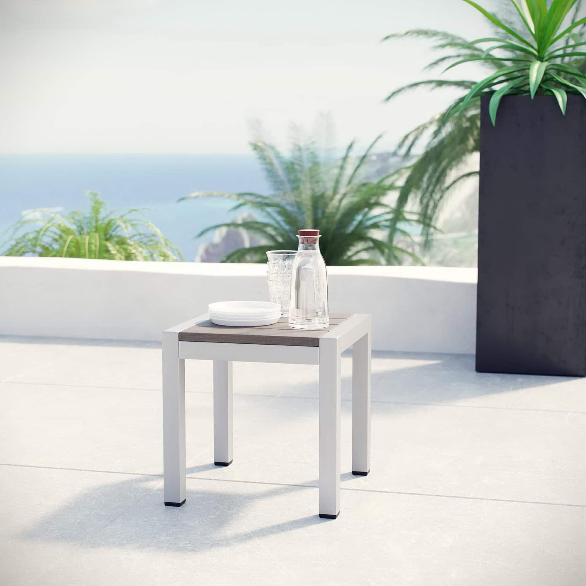 Shore Outdoor Patio Aluminum Side Table by Modway - Silver Gray