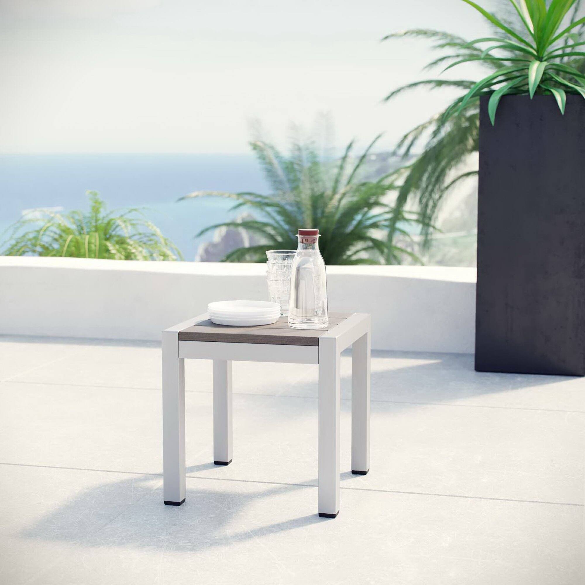 Front. Modway - Shore Outdoor Patio Aluminum Side Table by Modway - Silver Gray.