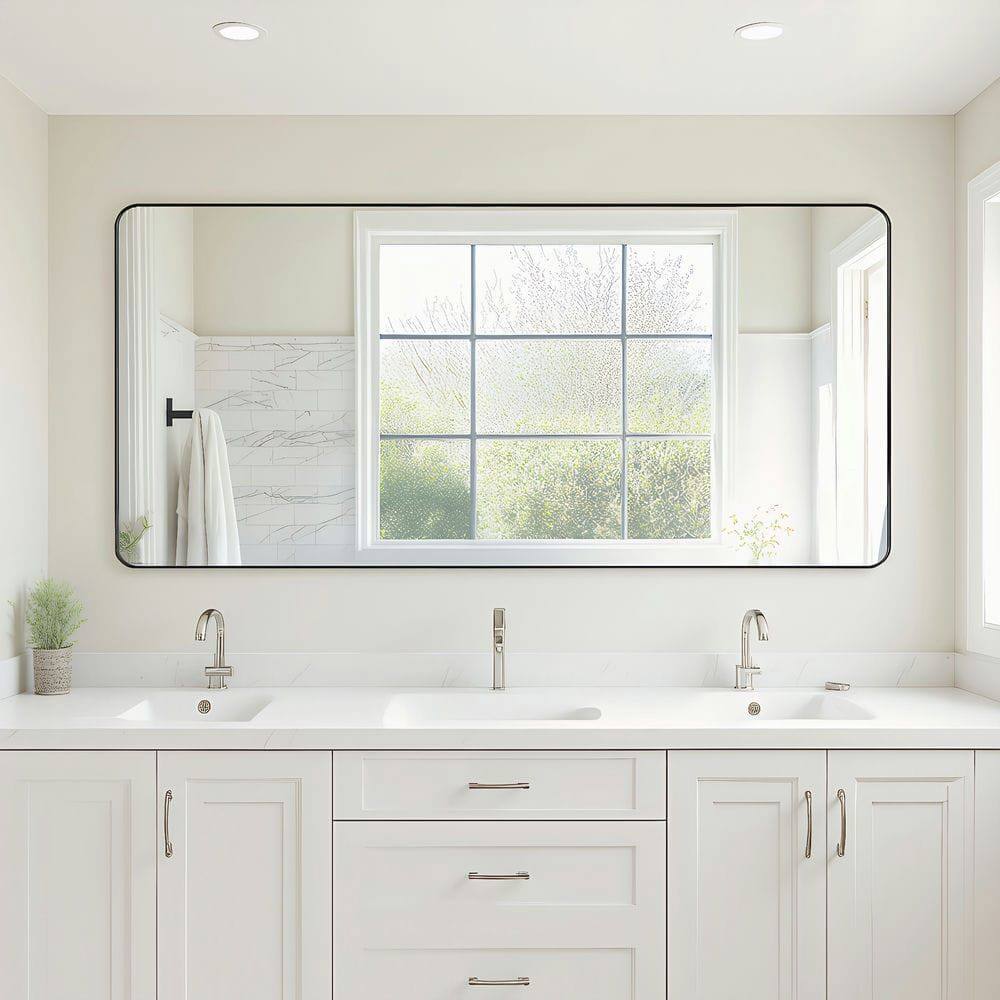 Alt View 7. Kadyn - 60x28 Inch Extra Large Rectangle Wall Mirror with Rounded Corners and Black Metal Frame - Black.