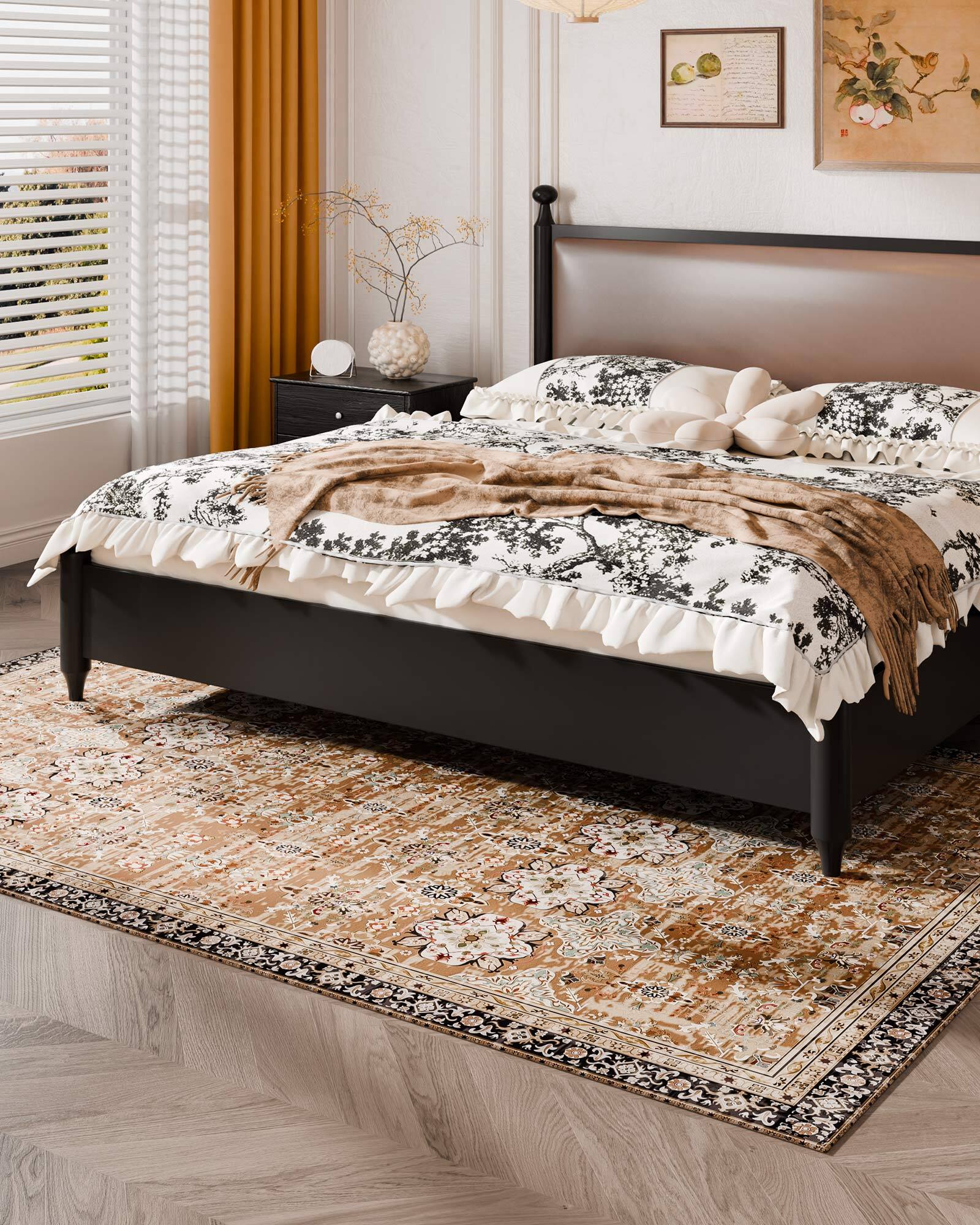 Back. VEVOR - Area Rug, 6 x 9 ft Large Washable Rug, Non-Slip and Tear-Resistant Soft Carpet, Pet & Child Friendly Vintage Area Rugs - Brown Green.