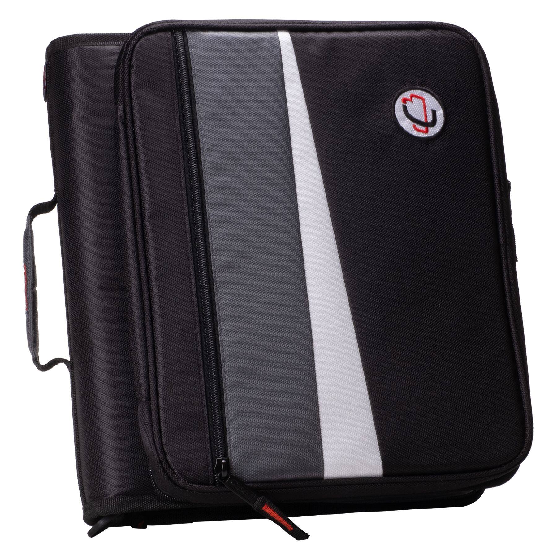 Front. Case It - Case-It 2 Inch 3 D-Ring Zipper Binder with Padded Laptop Case Workstation, Shoulder Strap - Black.