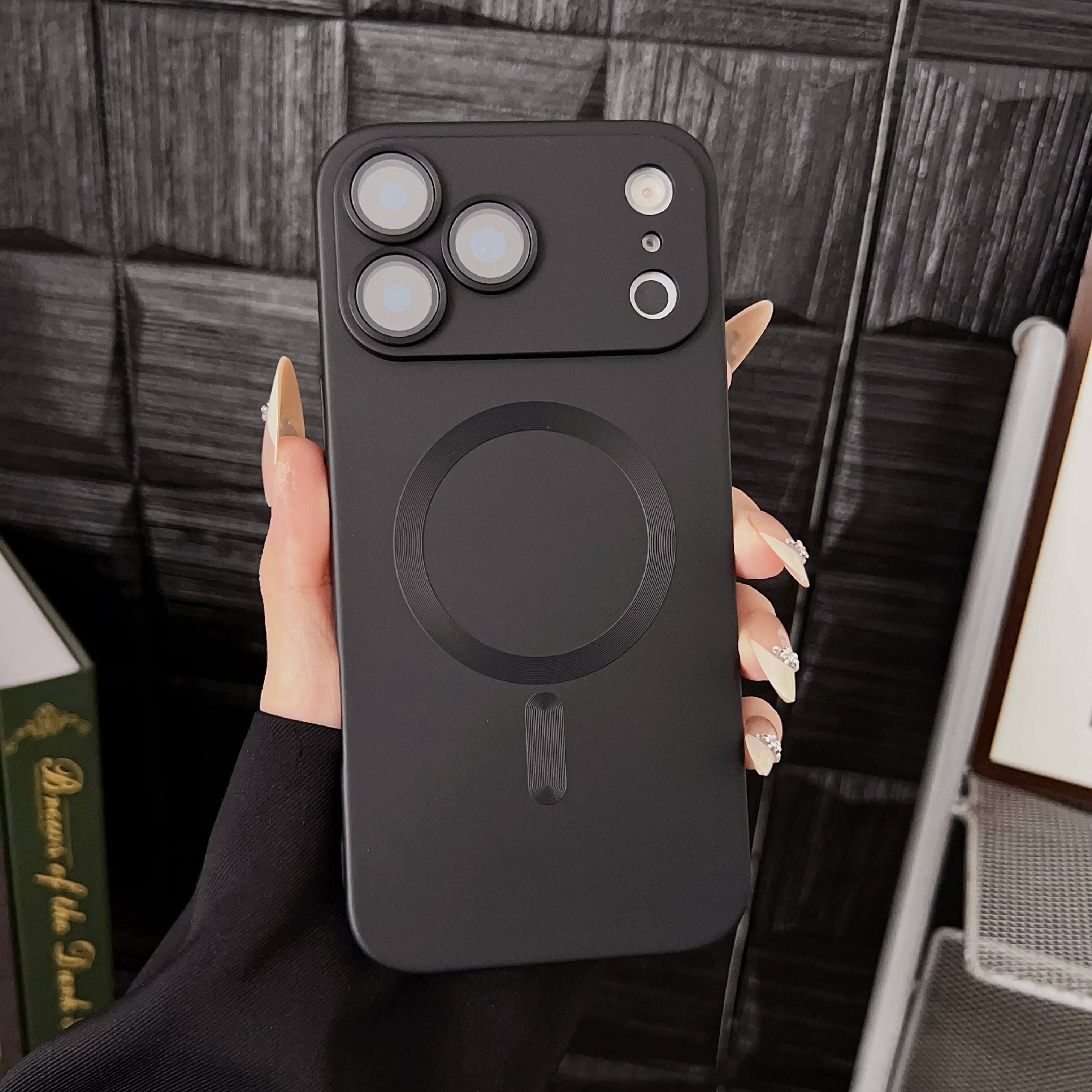 Dteck - Magnetic Case for Apple iPhone 17 Pro Max Plating Matte Shockproof Lens Protection Slim Cover - Black