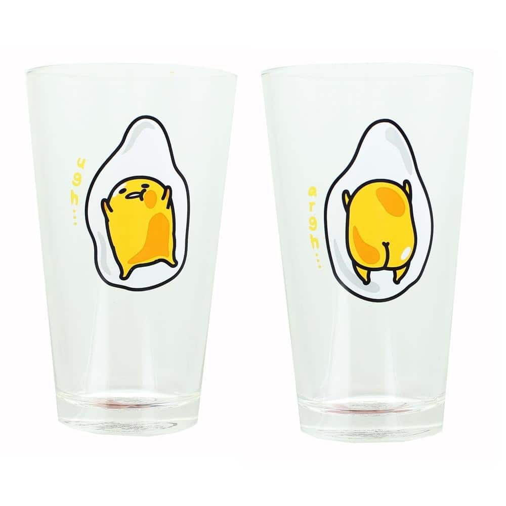 Toynk - Gudetama the Lazy Egg 16oz Pint Glass Set of 2 - Clear