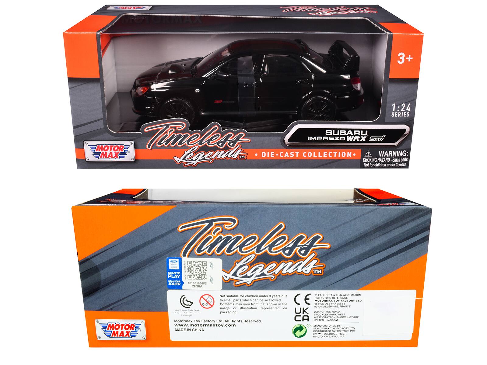EAN MOTORMAX FOUeen F Vadi 3+ - 1:24 SERIES SUBARU MOTOR Timeless IMPREZA WRX STI MAX Legends DIE-CAST COLLECTION WARNING: TM CHOKING HAZARD Small parts. Not for children under 3 years Timeless SEAR PLAY VADA JOUER T 1081836F0 Legends TM 3A PLEADE RETAIN THIS INFORMATION Not suitable for children under 3 years due to small parts which may be swallowed shown - the CE - MOTORMAX TOY FACTORY LTD. All Rights Reserved CA CTCO KINGEIA MOTOR www.motormaxtoy.com MAINUF e a. N TOT FACTORY TO MADE IN CHINA - DITROUTID .. -a .. MAX IAL - to MUIO L a.