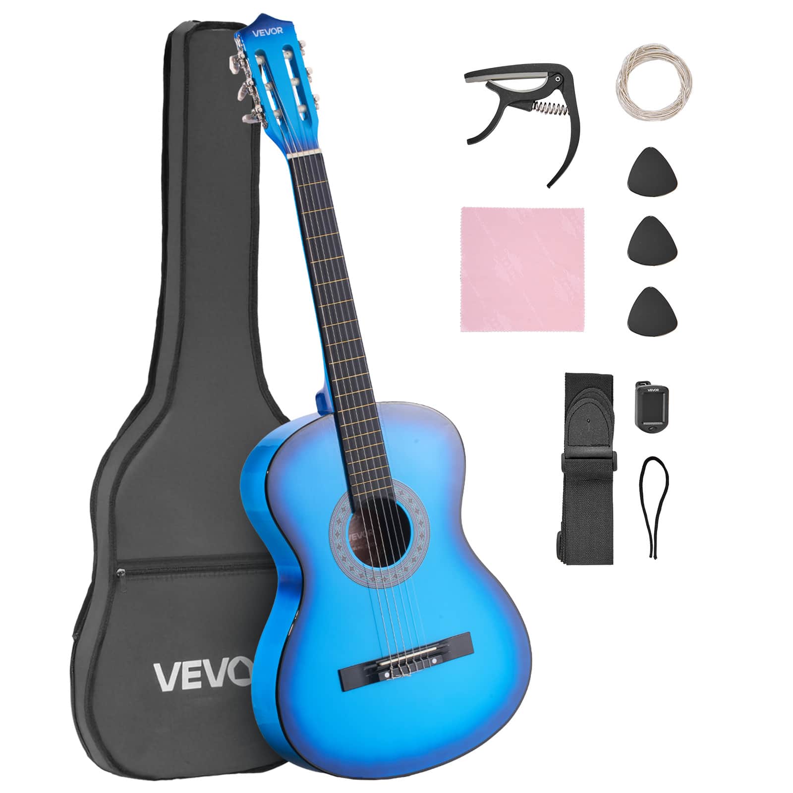 Photos - Acoustic Guitar Vevor 38-Inch Classical Guitar Starter Set, Wooden for Beginners, Includes Nylon Strings, Carry Bag, Strap