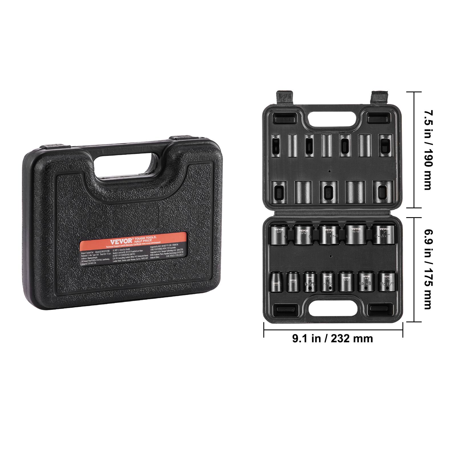 7.5 in / 190 mm
6.9 in / 175 mm
9.1 in / 232 mm