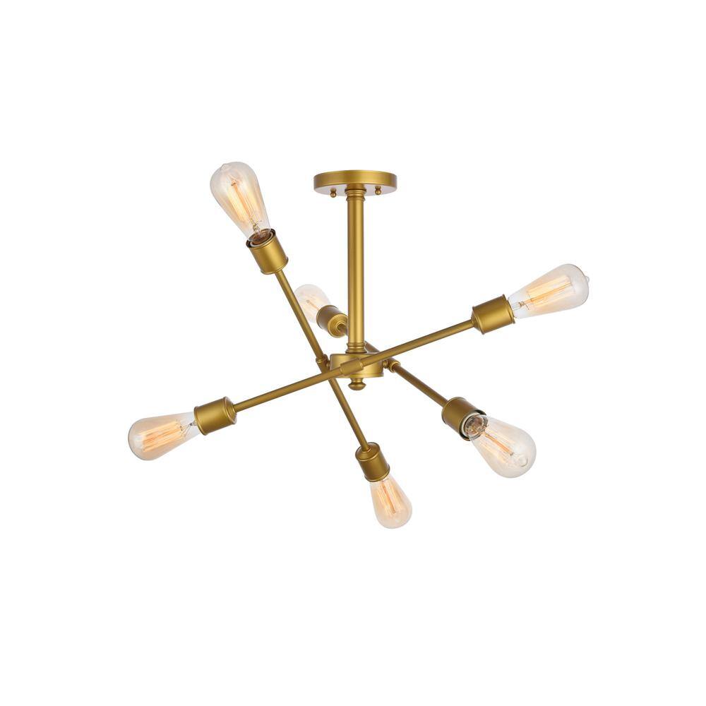 Alt View 3. Living District - Axel 6 Lights Brass Flush Mount - Brass.