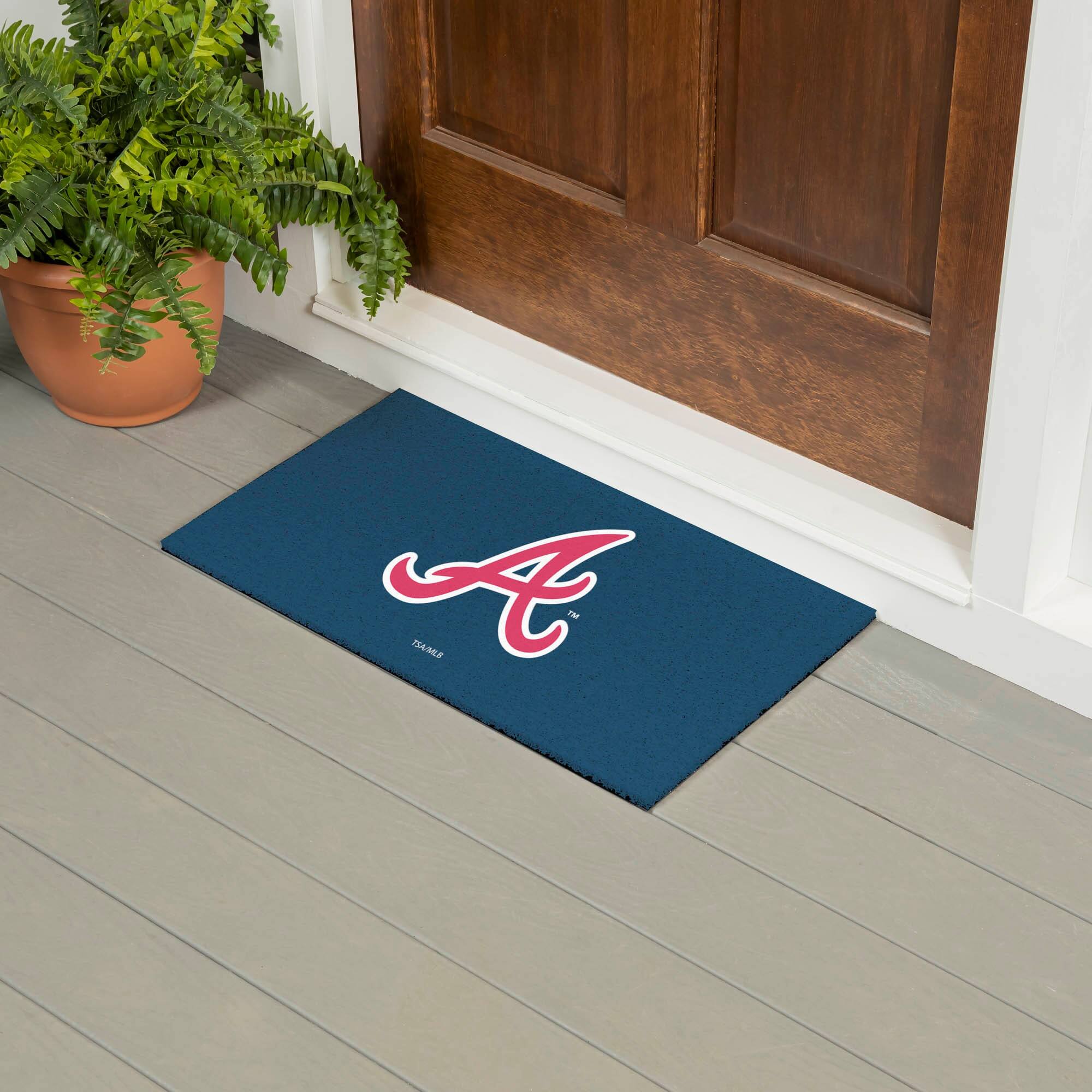 Alt View 1. Evergreen Enterprises - Atlanta Braves 28" x 16" Logo Indoor/Outdoor Trapper Mat - Multicolor.