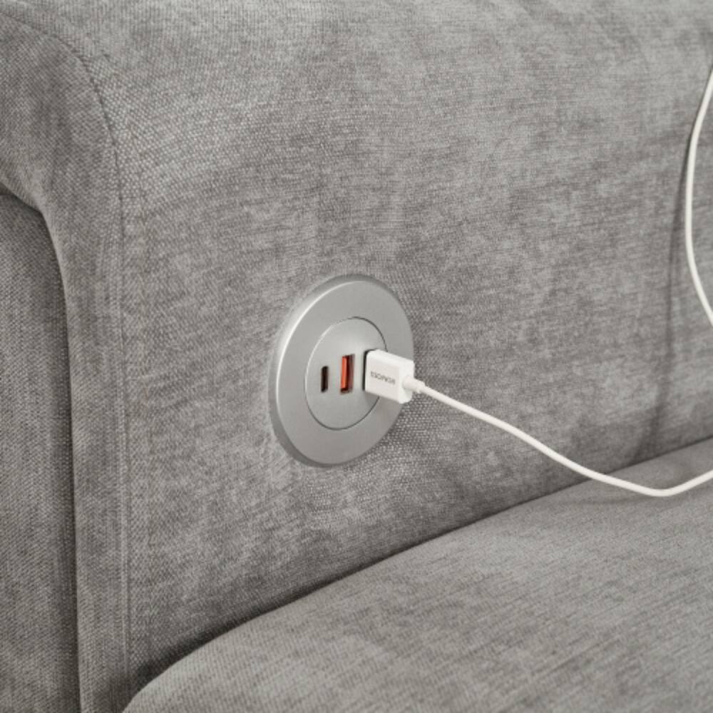 Alt View 2. LUCKY ONE - 115" U-Shaped Modular Sectional Sofa w/ 2 Movable Ottomans USB Ports Side Tables - Grey.