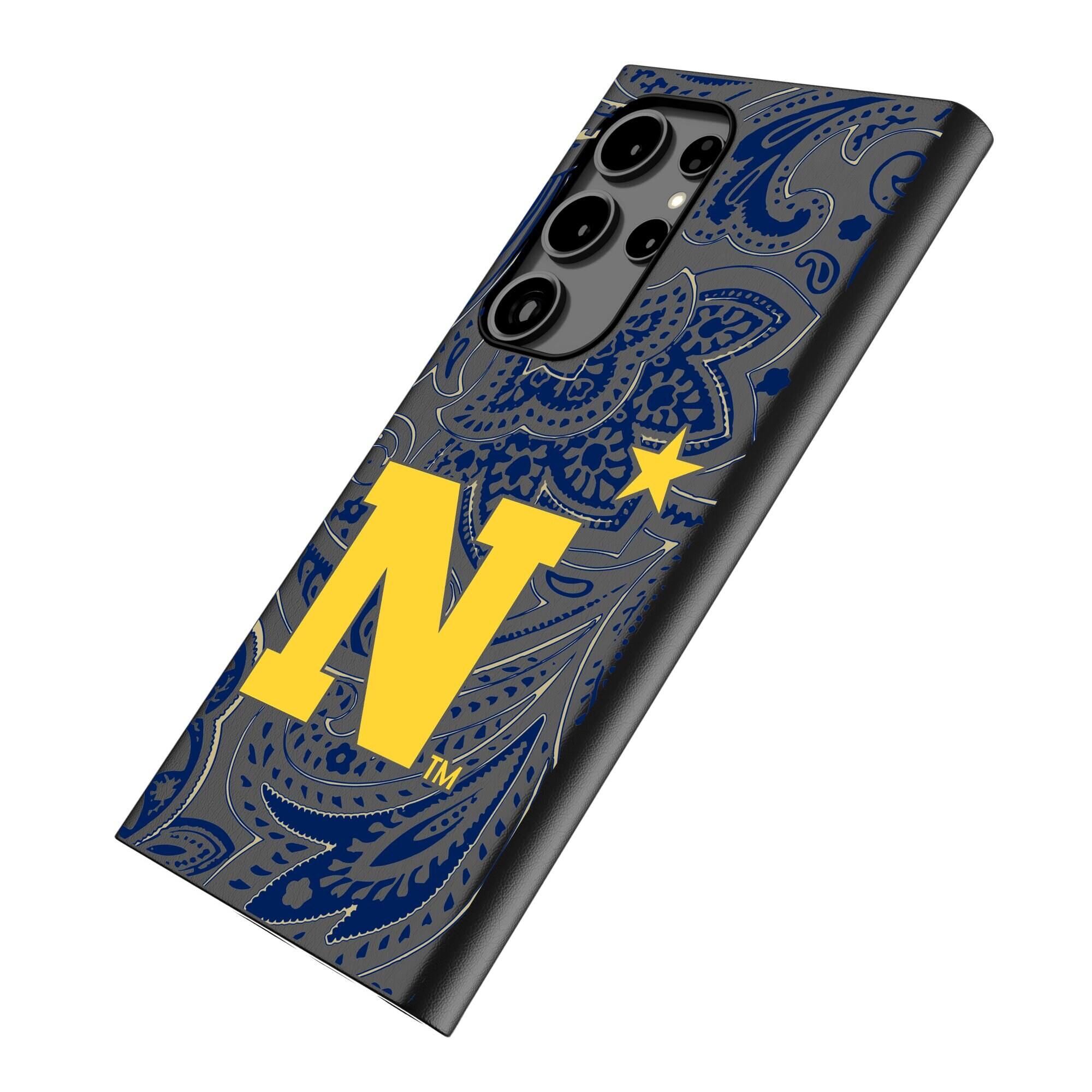 Alt View 1. Keyscaper - Navy Midshipmen Paisley Galaxy Magnetic Bump Case - S25 - Black.