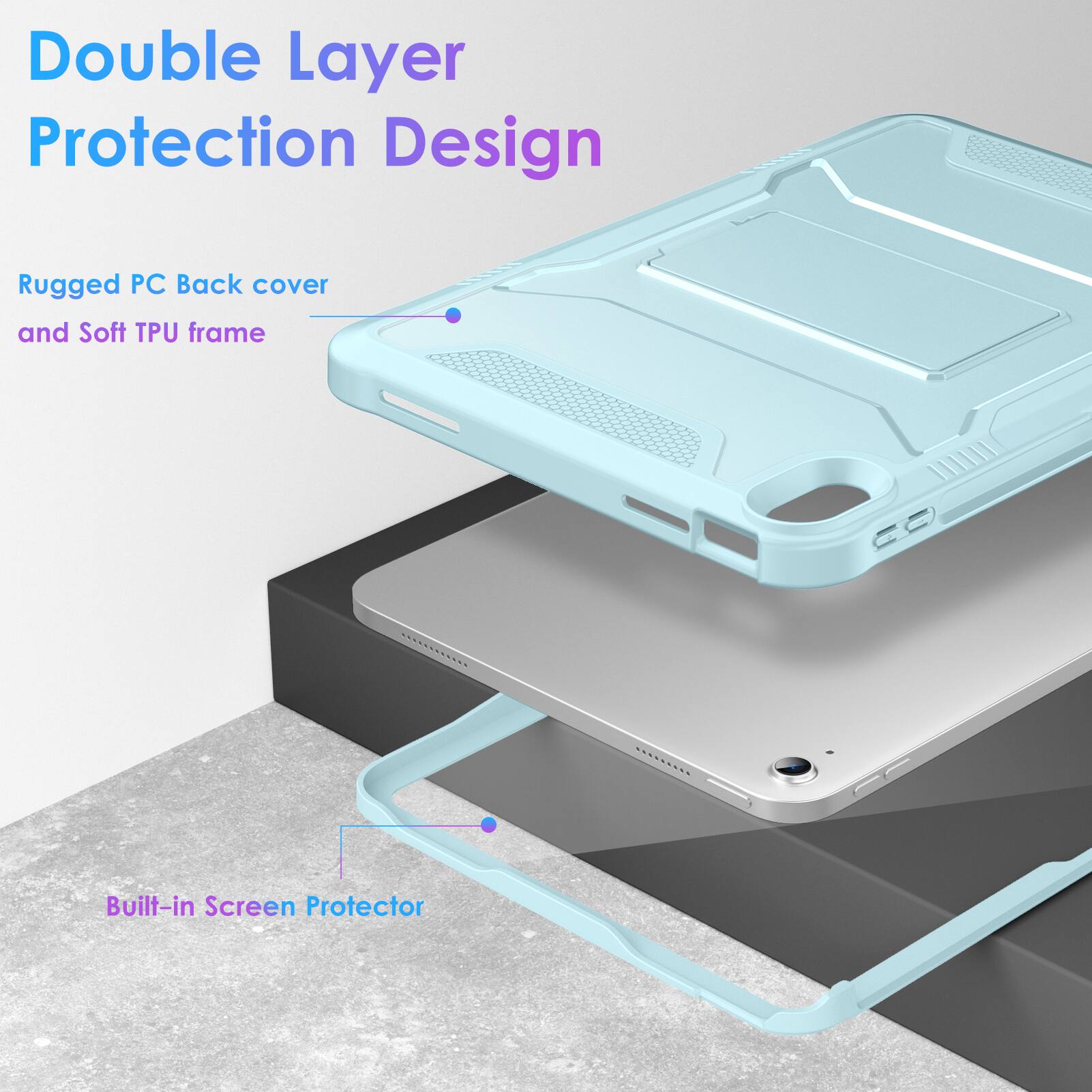 Double Layer Protection Design

Rugged PC Back cover and Soft TPU frame

Built-in Screen Protector