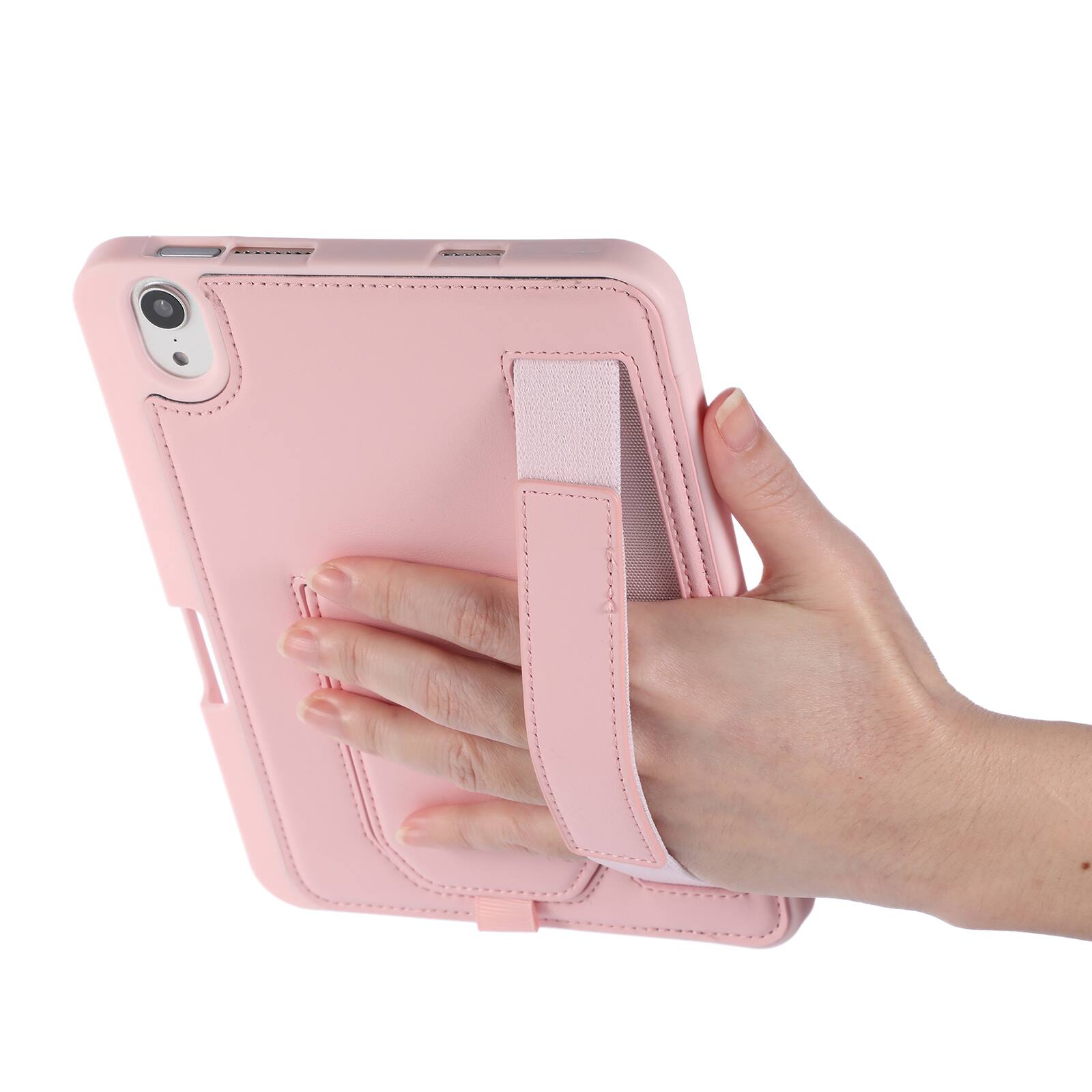 Left. UUCOVER - Case for iPad mini A17 Pro 8.3-inch 2024/iPad mini 6th Gen Shockproof PU Leather Hand Strap Stand Pencil Holder Cover - Pink.