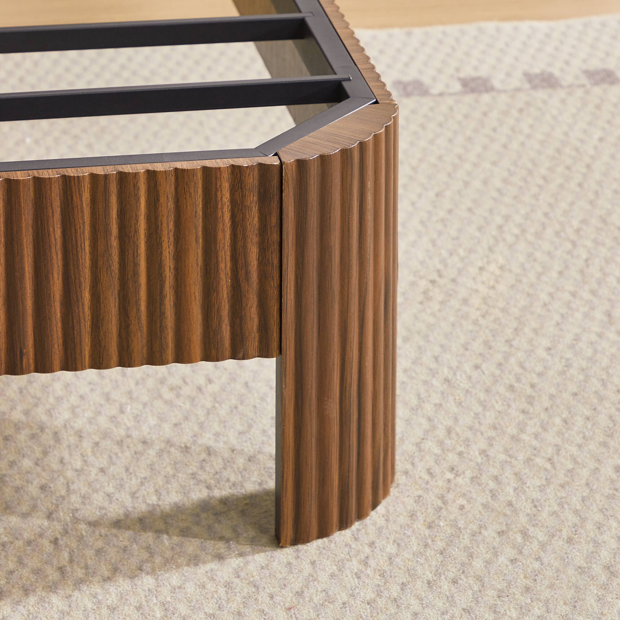 Alt View 6. GOODSILO - Full XL Storage Bed Frame with Charging Station Headboard and Wavy Curved Design in Walnut Finish - Walnut.