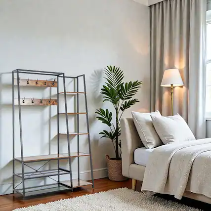 Front. Hivvago - Hallway Storage Bench Tree with 9 Hooks and 5-Way Organization System - Rustic Brown.