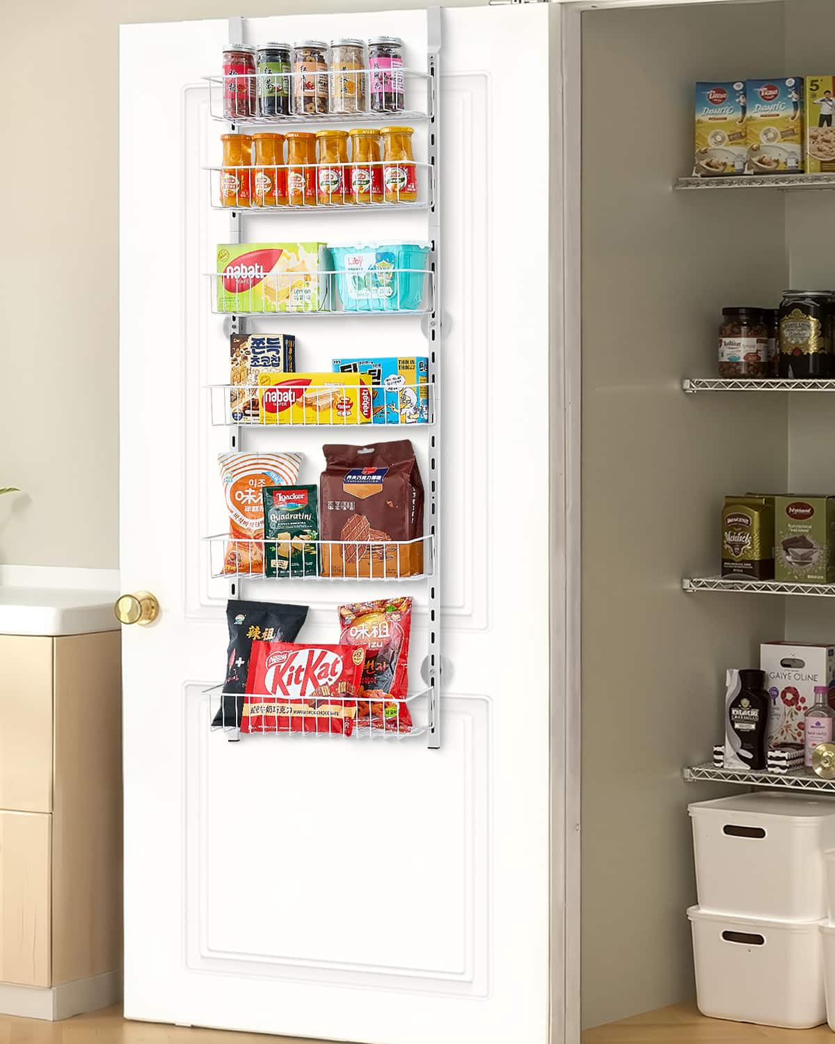 VEVOR - Over the Door Pantry Organizer, 6-Tier Pantry Organization and Storage, Heavy-Duty Steel Hanging Spice Rack - White