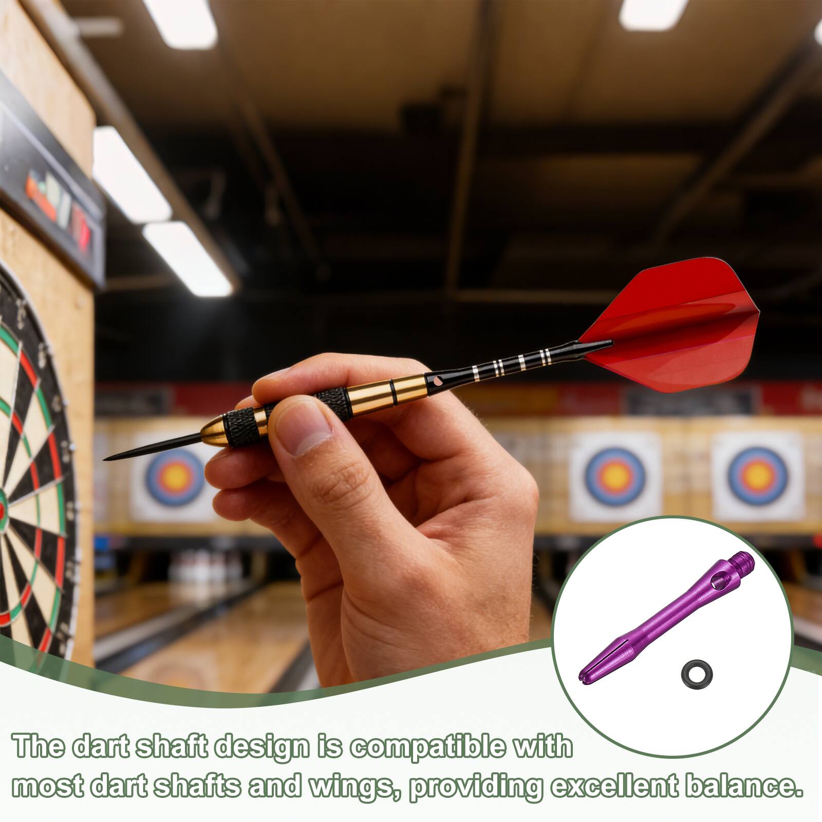 The dart shaft design is compatible with most dart shafts and wings, providing excellent balance.