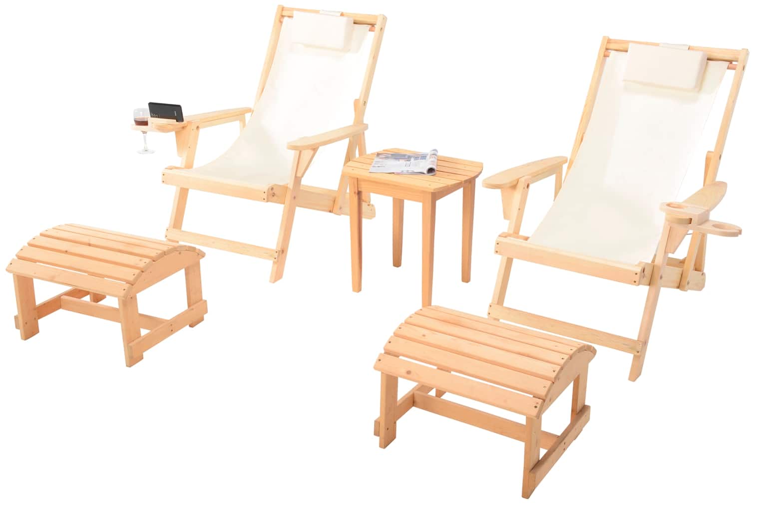 Jiallo - Romantic Collection Canvas Sling Chair with Cup and Wine Holder and Ottoman (Set of 5) - Natural color with beige fabric price history on PriceWatchPro