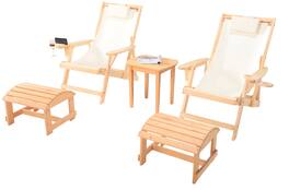 Jiallo - Romantic Collection Canvas Sling Chair with Cup and Wine Holder and Ottoman (Set of 5) - Natural color with beige fabric