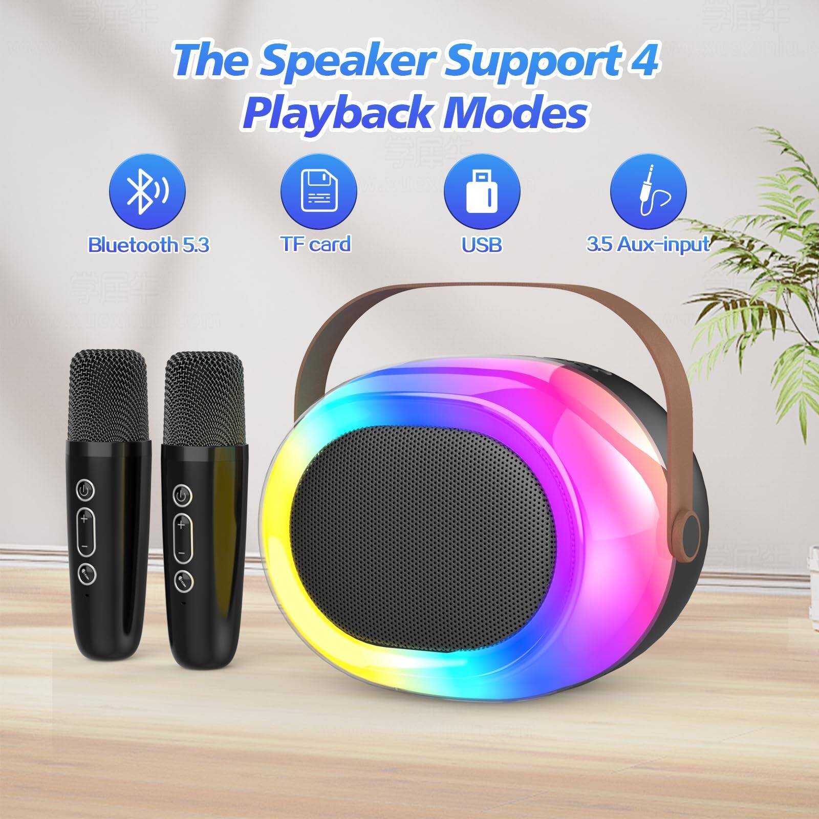 The Speaker Support 4 Playback Modes

- Bluetooth 5.3
- TF card
- USB
- 3.5 Aux-input