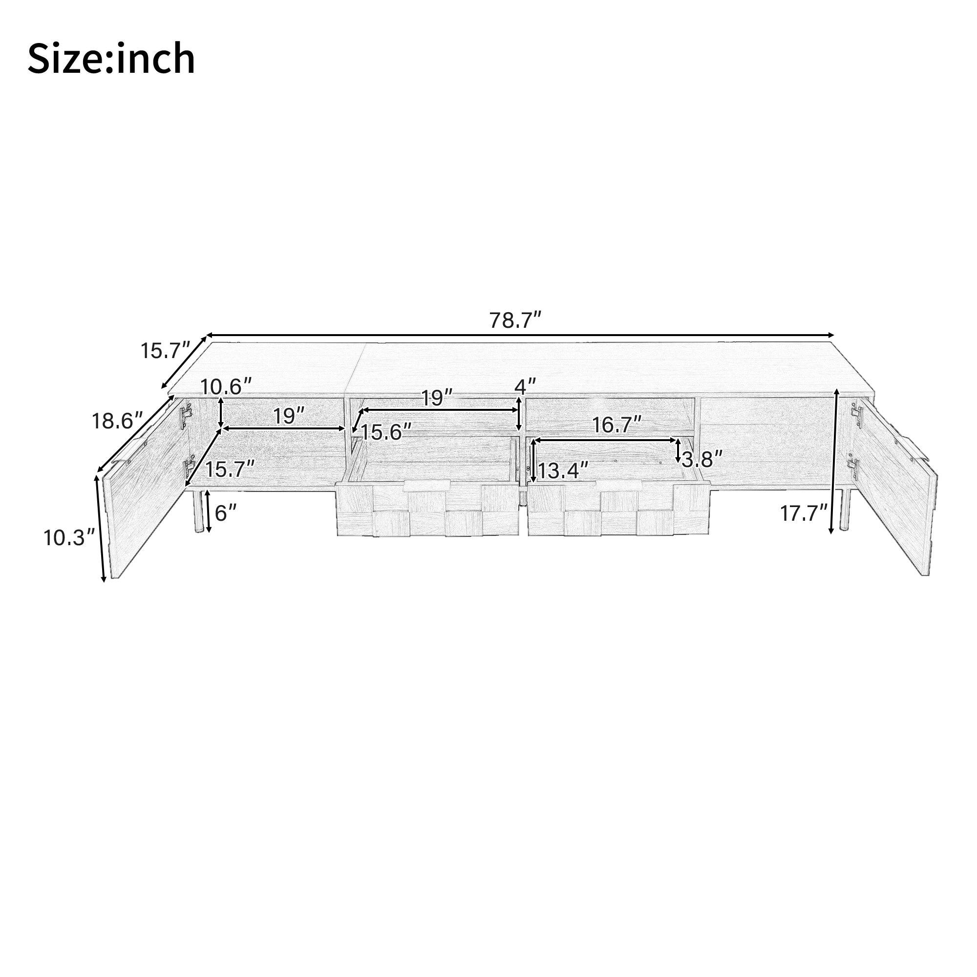 Size: inch  
15.7" 10.6" 1 19" 18.6" 15.7" 19" / 5.6" 78.7" 4" 16.7" 13.4" 3.8" 10.3" 6" 17.7"