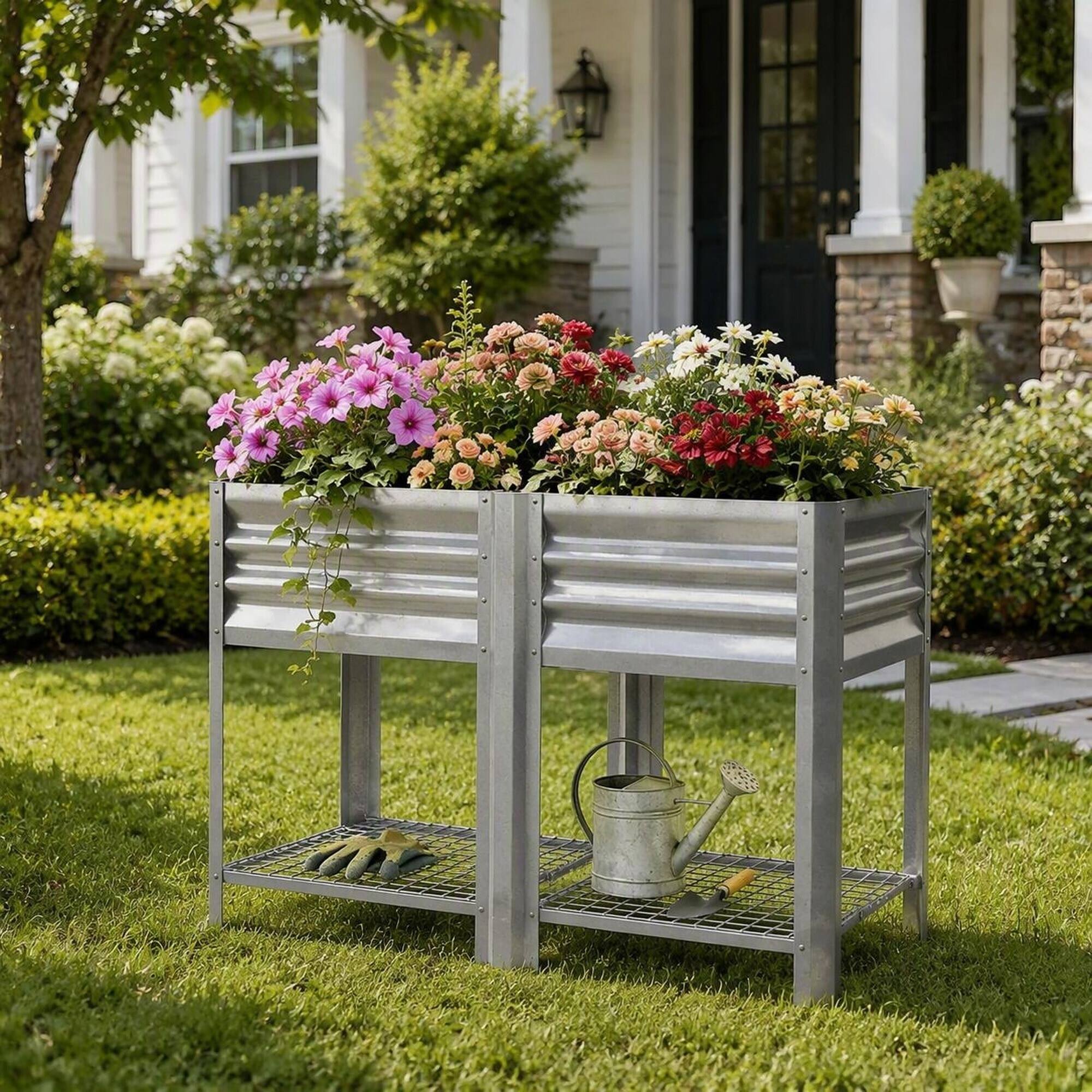 Alt View 1. RYHNUYNE - Raised Garden Bed Planter Box with Legs, 39.6 Gallon Outdoor Elevated Steel Planter for Patio, Yard, or Balcony - Silver.