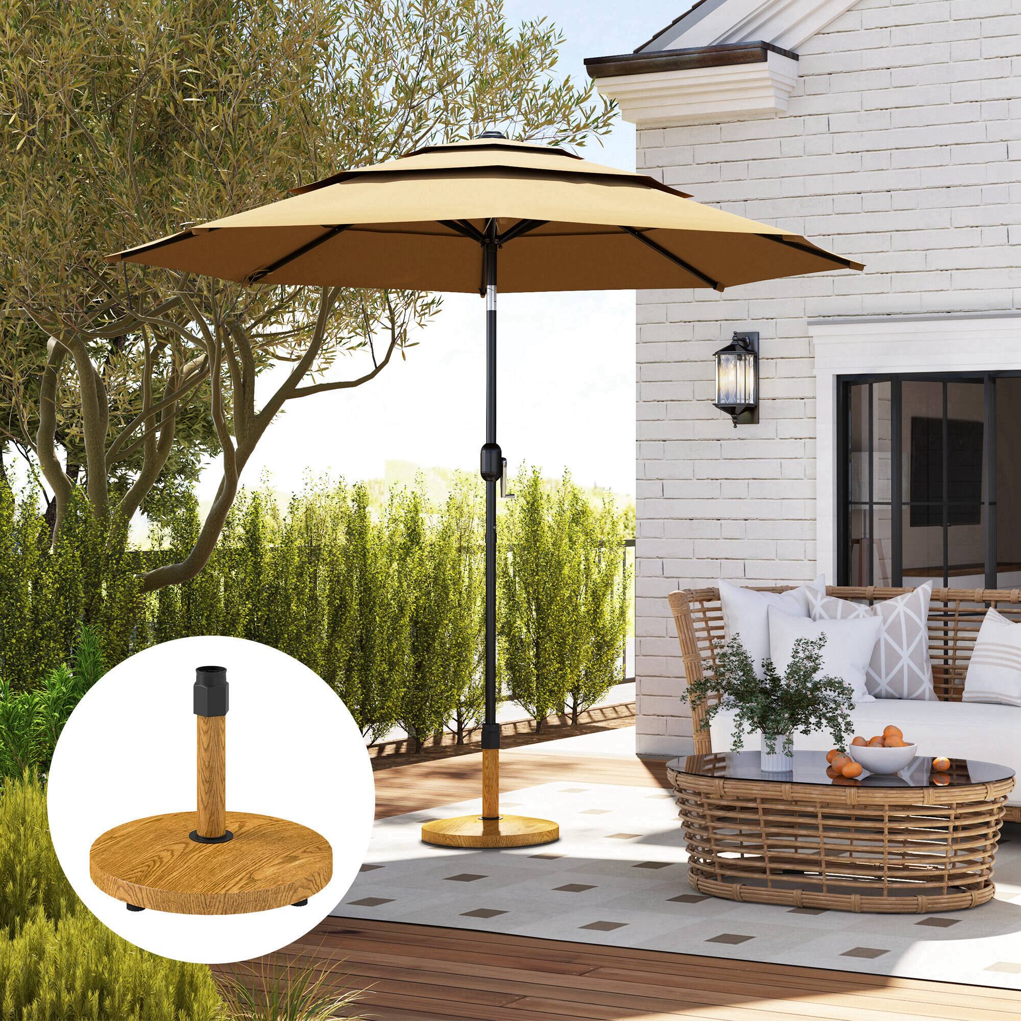 Angle. Outsunny - Patio Umbrella Base Holder, Outdoor Umbrella Base with Adjustable Pads, Heavy Duty Patio Umbrella Stand Base - Natural Wood.