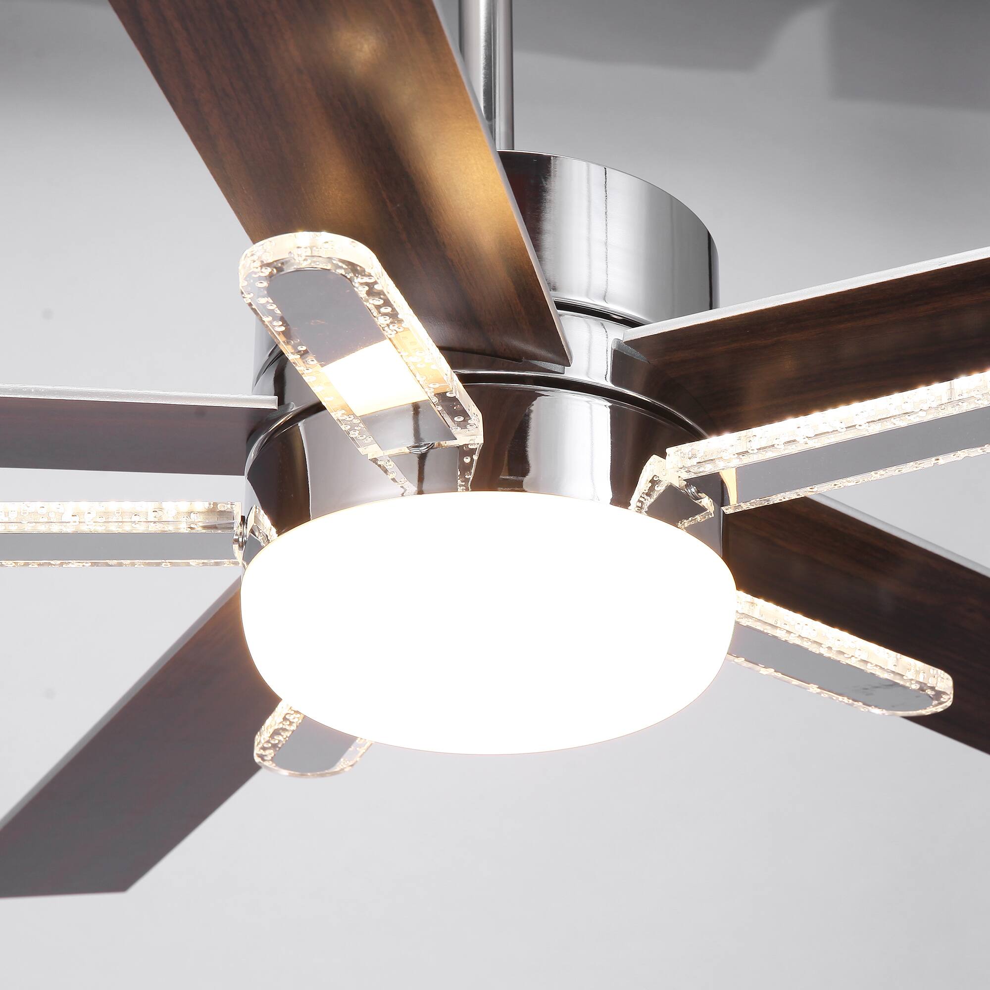 Alt View 10. Parrot Uncle - 52" Chrome Modern 3CCT Integrated LED Ceiling Fan with 5 Acrylic Bars and Remote - Chrome.