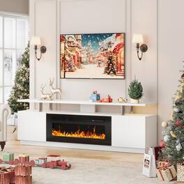 Qeetex - 36 Inch Electric Fireplace 70Inch 2-Tier TV Stand Entertainment Center with Fireplace for TVs Up
