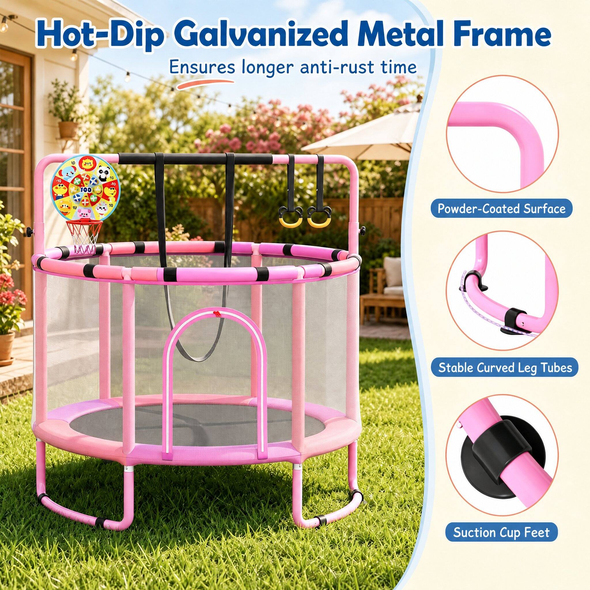 Hot-Dip Galvanized Metal Frame Ensures longer anti-rust time

Powder-Coated Surface

Stable Curved Leg Tubes

Suction Cup Feet