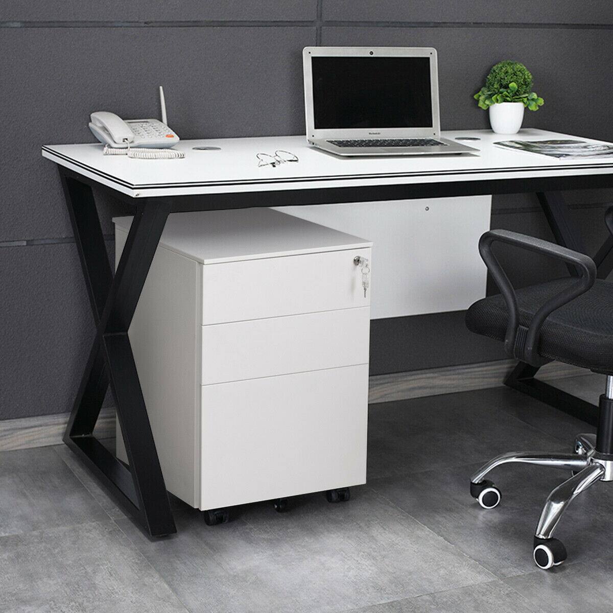 Alt View 1. Costway - Costway 3 Drawer Filing Cabinet Locking Pedestal Under Desk Home Office W/Wheels - White.