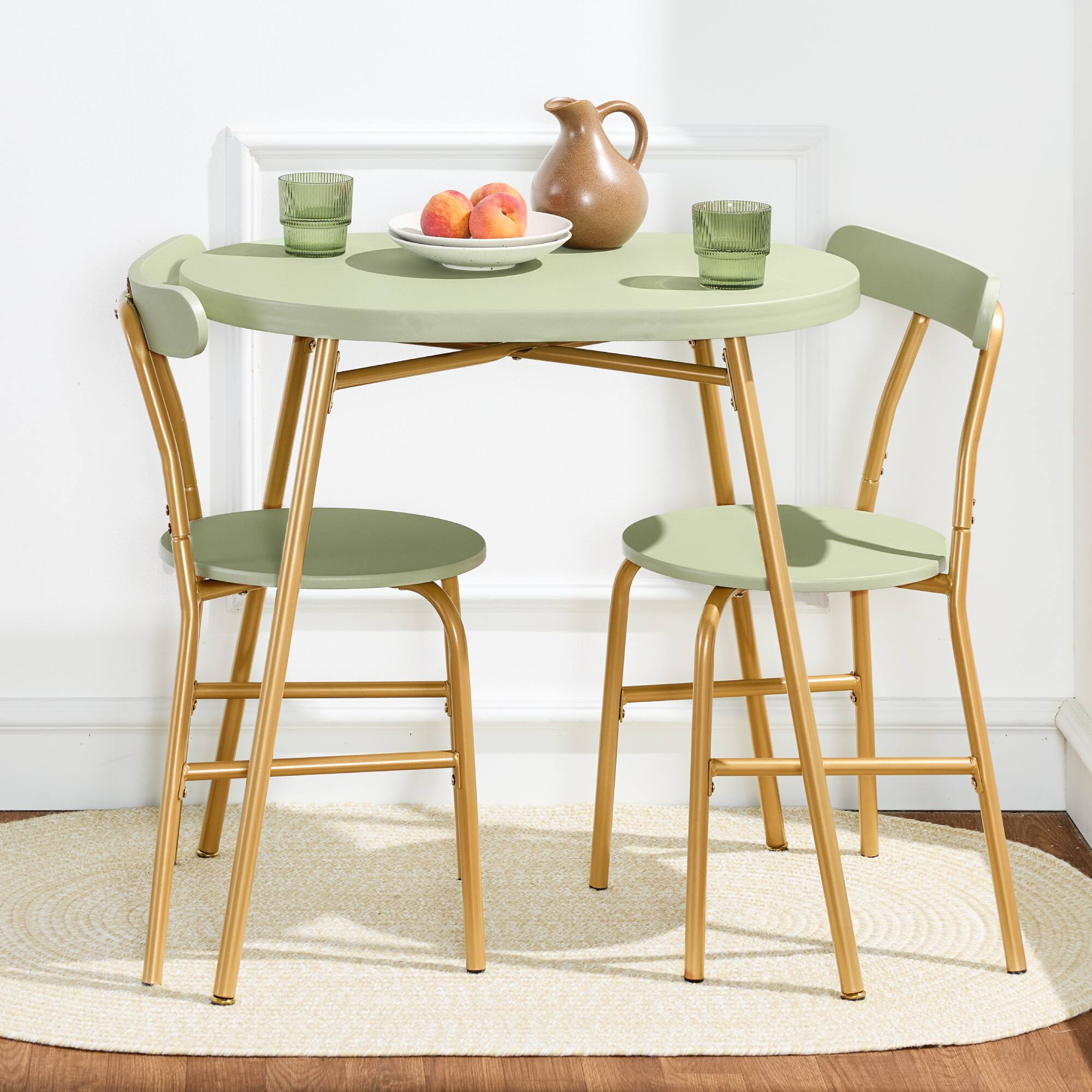 Alt View 3. Best Choice Products - Best Choice Products 3-Piece Oval Dining Table Set, Modern Small Kitchen Dinette w/ 2 Chairs - Sage Green/Gold - Sage Green & Gold.