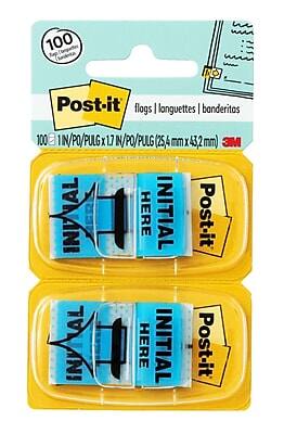 Post-it - 'Initial Here' Message Flags, 1" Wide, 100 Flags/Pack - Blue