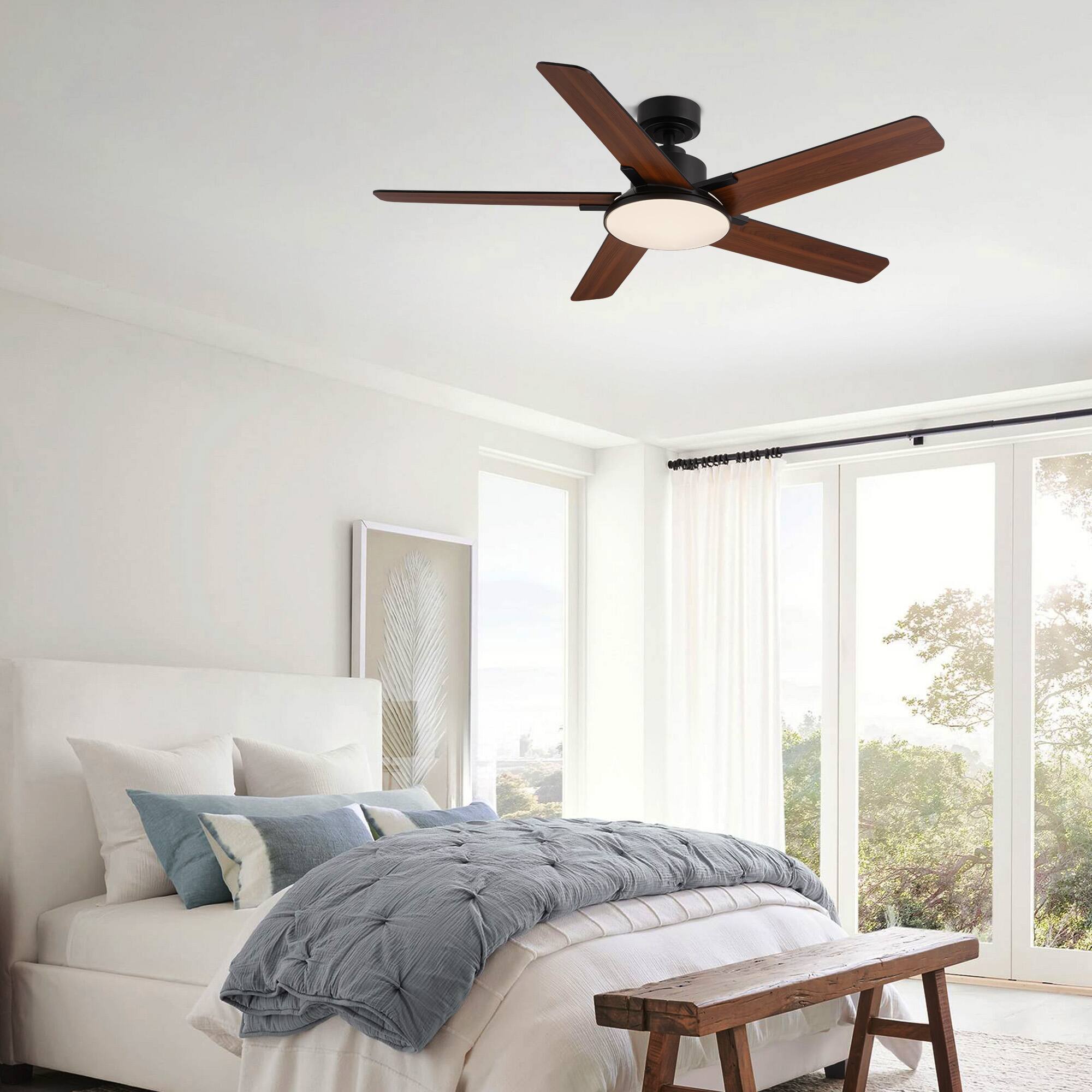 Alt View 8. Siljoy - 52 Inch Ceiling Fans with Lights and Remote Control,  Modern Ceiling Fan with Dimmable LED, 6 Speeds, Timer ( 5-Blade ) - Black.