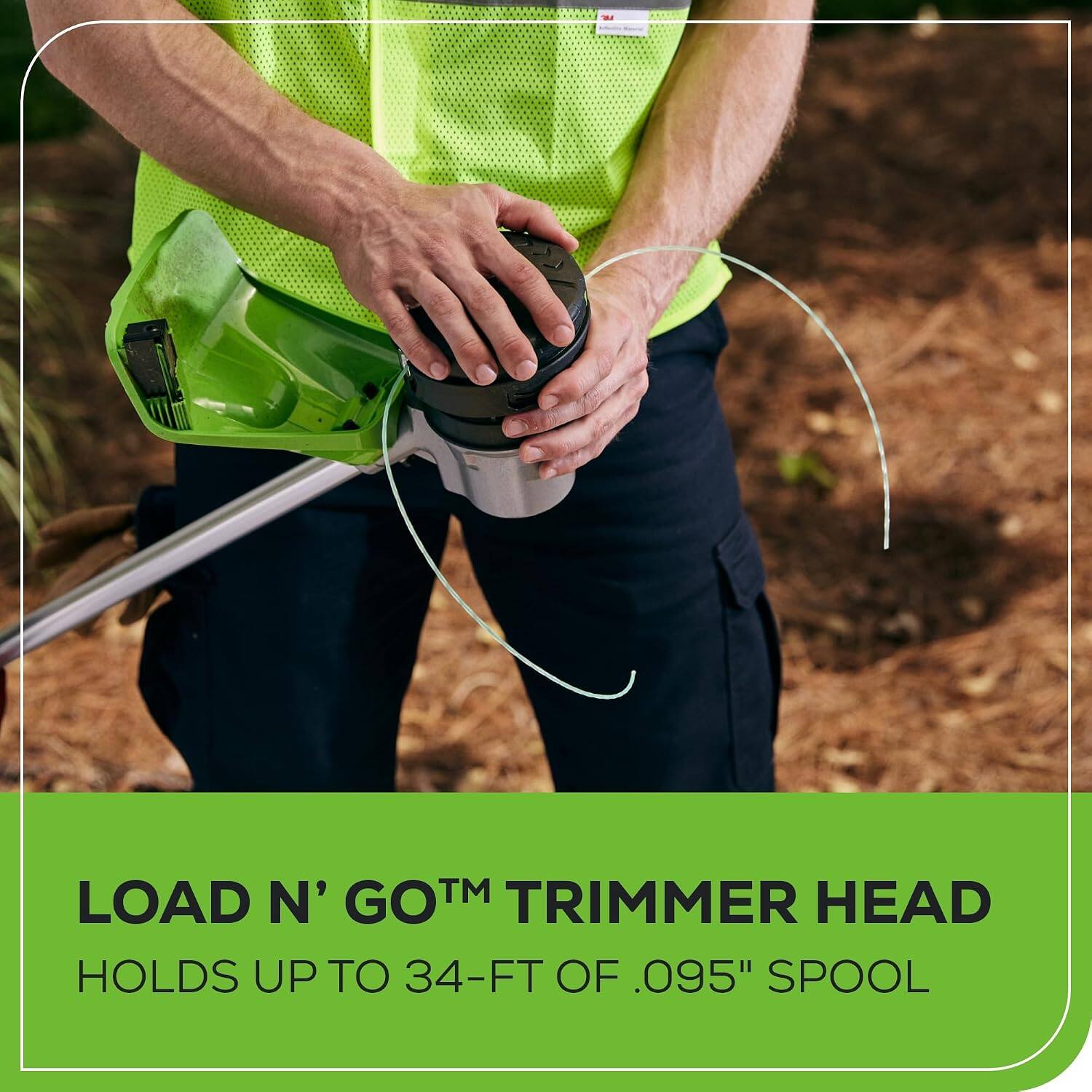 LOAD N' GO™ TRIMMER HEAD HOLDS UP TO 34-FT OF .095" SPOOL